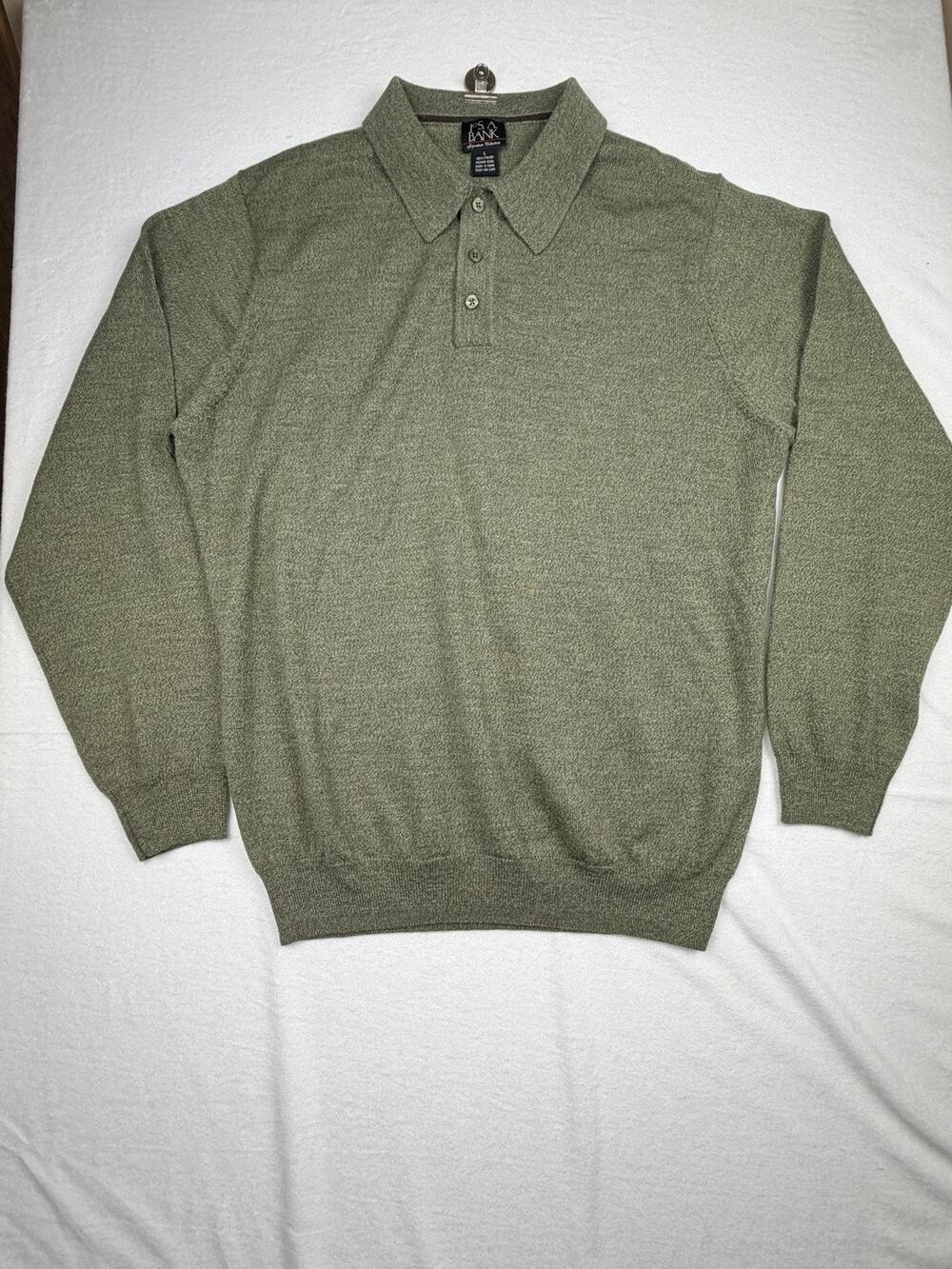 Jos A Bank Signature Polo Sweater Men’s L Green 100% Italian Merino Wool